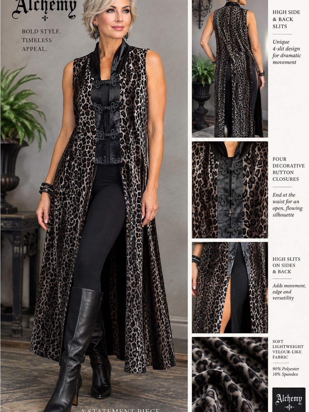 Alchemy Vintage Long Leopard, frog
Button 4-Slit Duster Vest Gothic Boho
Size 10